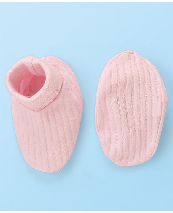 Babyhug 100% Cotton Cap Mitten & Booties Set Solid & Embroidered Blue - Diameter 14 cm