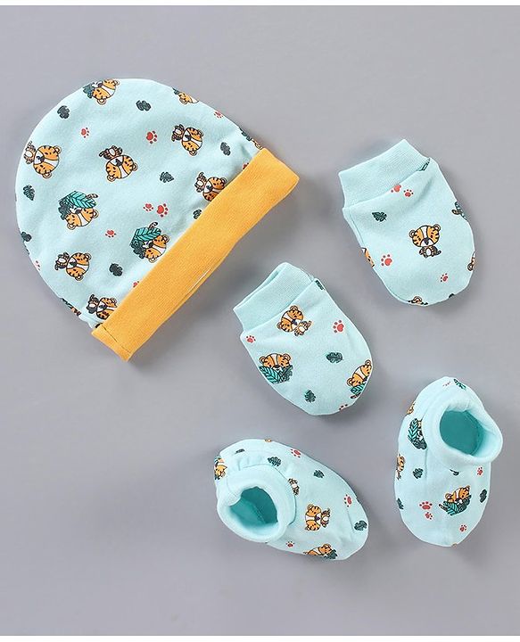 Babyhug 100% Cotton Cap Mitten & Booties Set - Diameter 12 cm