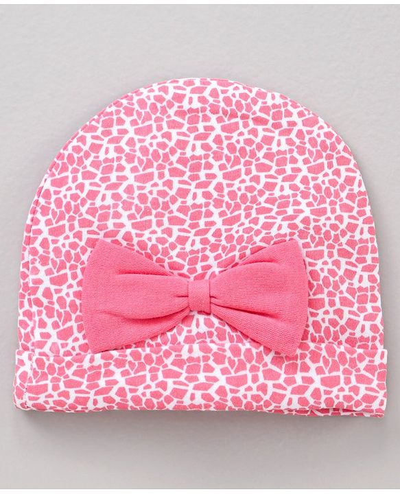 Babyhug 100 % Cotton Caps Printed Pack Of 2 White Pink - Diameter 10.5 cm