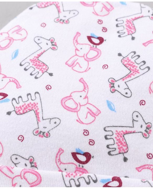 Babyhug 100 % Cotton Caps Printed Pack Of 2 White Pink - Diameter 10.5 cm