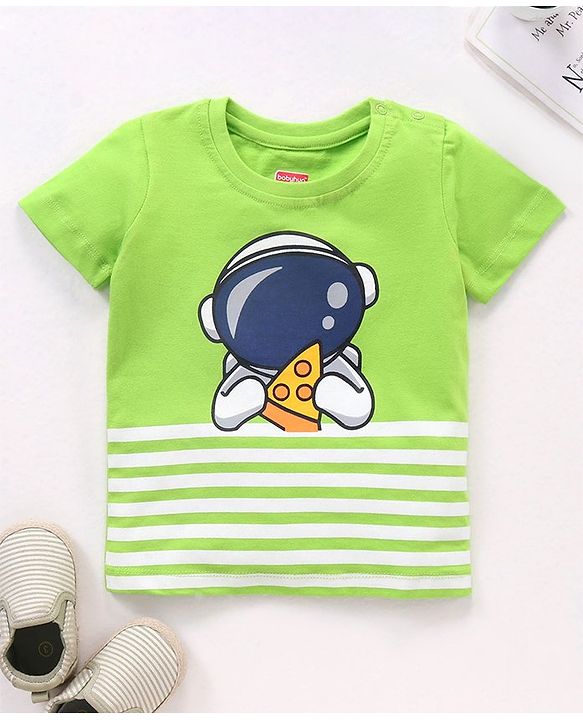 Babyhug Half Sleeves T-Shirt Astronaut Print - Green
