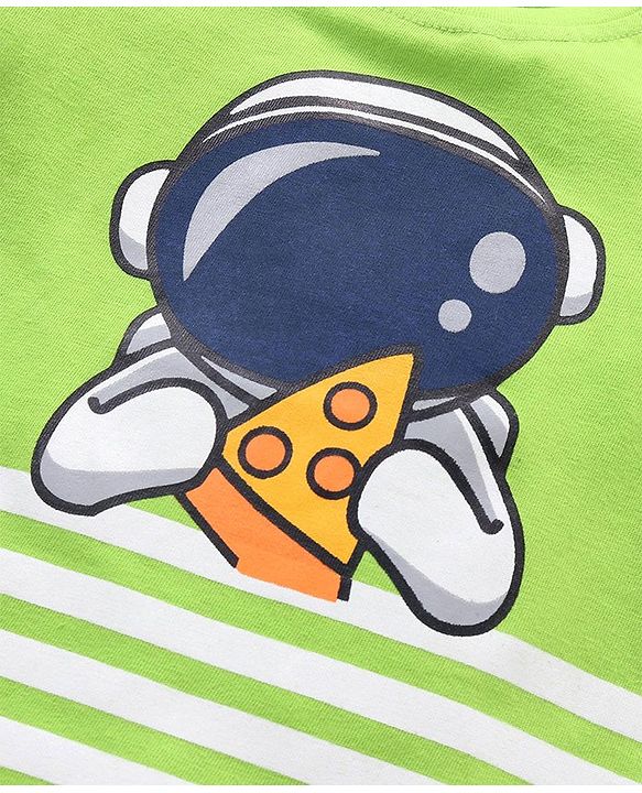Babyhug Half Sleeves T-Shirt Astronaut Print - Green