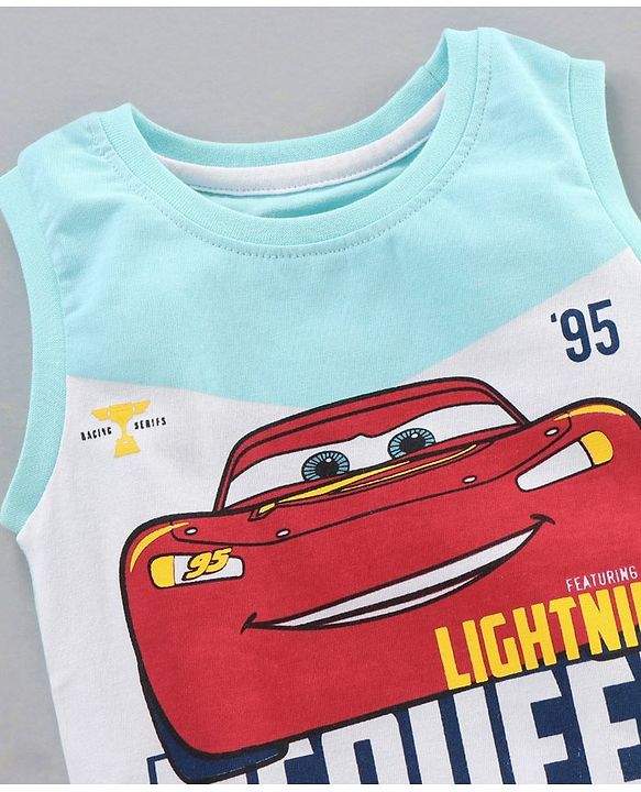 Babyhug Sleeveless T-Shirt Car Print - Blue White