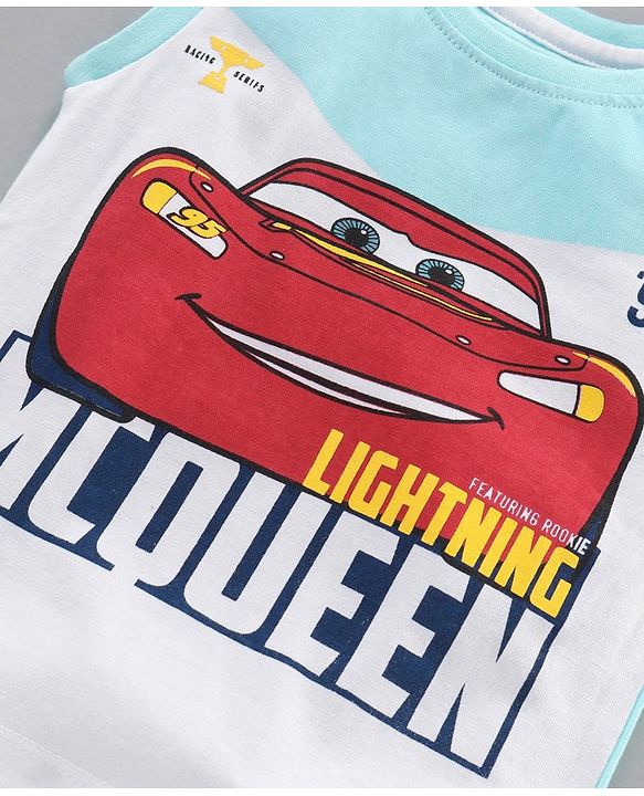 Babyhug Sleeveless T-Shirt Car Print - Blue White