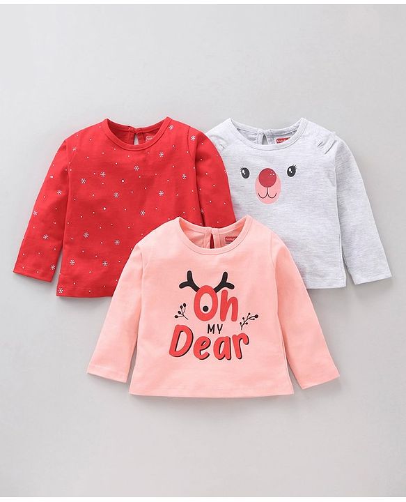 Babyhug Full Sleeves Tops With Graphics Print Pack Of 3 - Multicolor