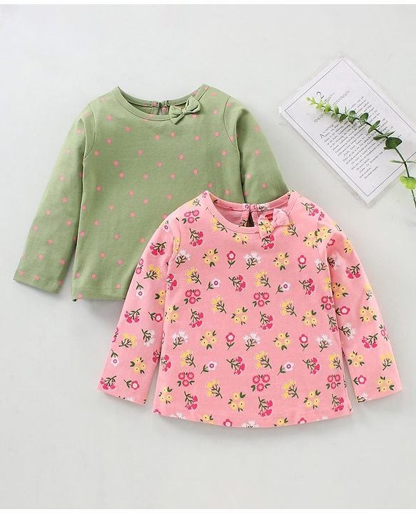 Babyhug Full Sleeves Top Floral Print Pack of 2  - Multicolor