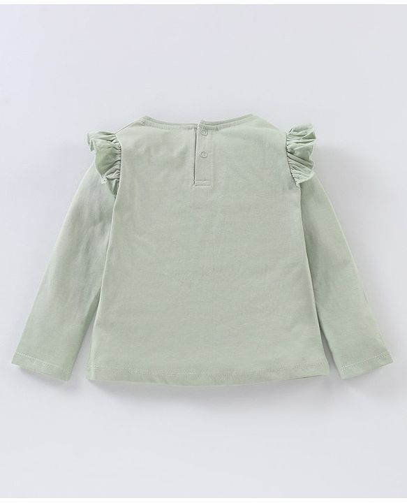 Babyhug Full Sleeves Tee with Graphics And Frill Detailing - Olive Green