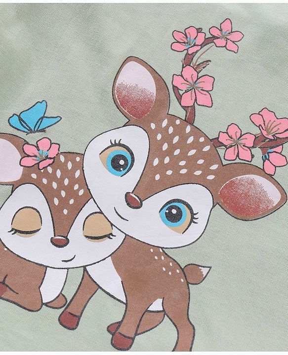Babyhug Full Sleeves Tee with Graphics And Frill Detailing - Olive Green