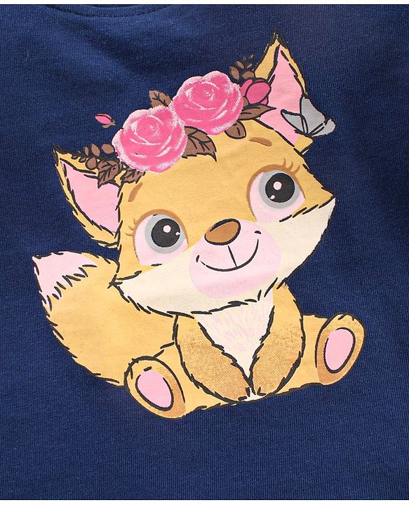 Babyhug 100% Cotton Knit Full Sleeves T-Shirt Fox Print - Navy