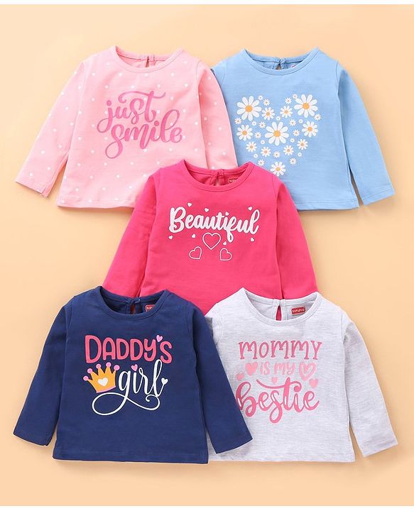 Babyhug Full Sleeves T-Shirts Text Print Pack of 5 - Multicolor