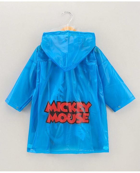 Babyhug Full Sleeves Hooded Raincoat Disney Mickey Print - Blue