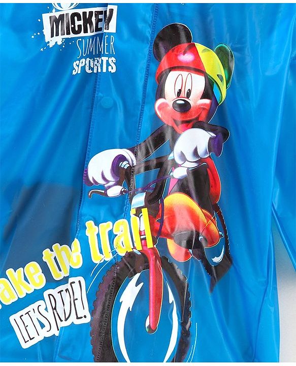 Babyhug Full Sleeves Hooded Raincoat Disney Mickey Print - Blue