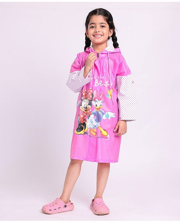 Babyhug Full Sleeves Hooded Raincoat Disney Minne Mouse Print - Purple