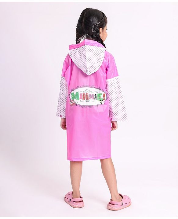 Babyhug Full Sleeves Hooded Raincoat Disney Minne Mouse Print - Purple