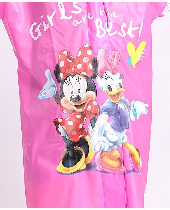 Babyhug Full Sleeves Hooded Raincoat Disney Minne Mouse Print - Purple