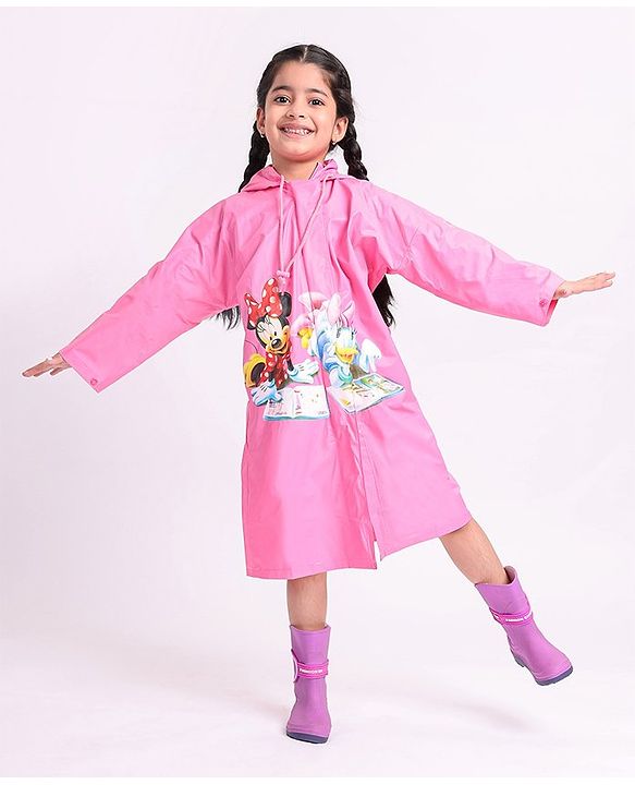 Babyhug Full Sleeves Hooded Raincoat Disney Minnie Print - Purple