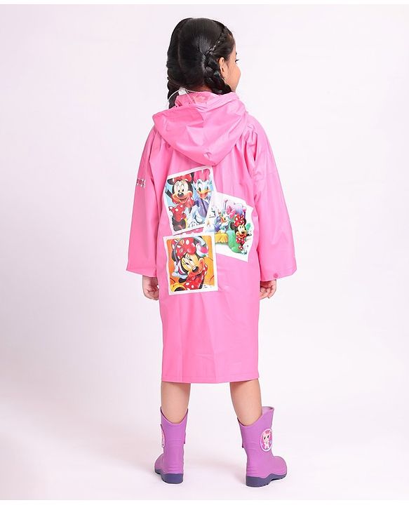 Babyhug Full Sleeves Hooded Raincoat Disney Minnie Print - Purple