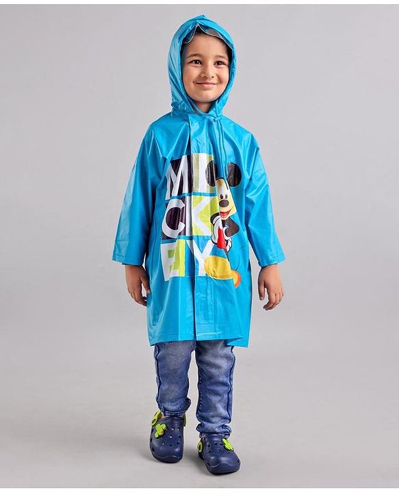 Babyhug Full Sleeves Hooded Raincoat Disney Mickey Mouse Print - Blue
