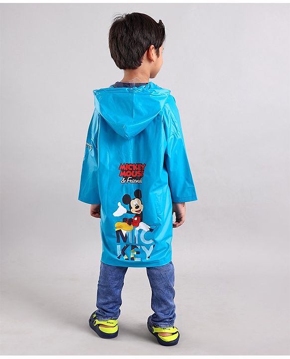 Babyhug Full Sleeves Hooded Raincoat Disney Mickey Mouse Print - Blue