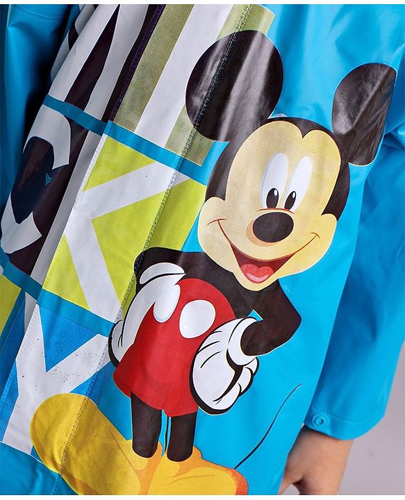 Babyhug Full Sleeves Hooded Raincoat Disney Mickey Mouse Print - Blue