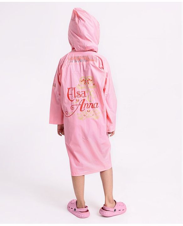 Babyhug PVC Full Sleeves Hooded Raincoat Disney Frozen Print - Pink