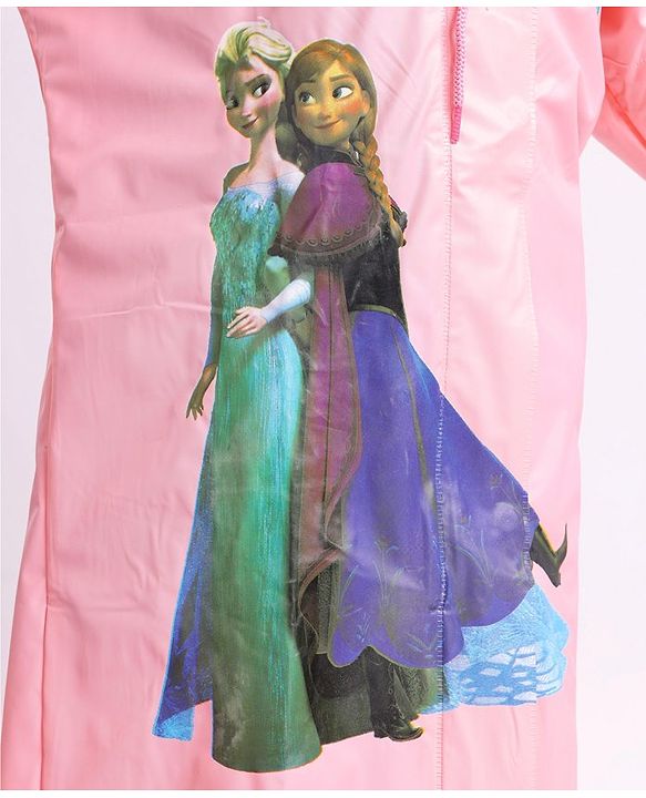 Babyhug PVC Full Sleeves Hooded Raincoat Disney Frozen Print - Pink