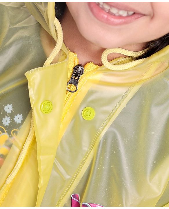 Babyhug PVC Full Sleeves Hooded Raincoat Princess Jasmine Print - Yellow