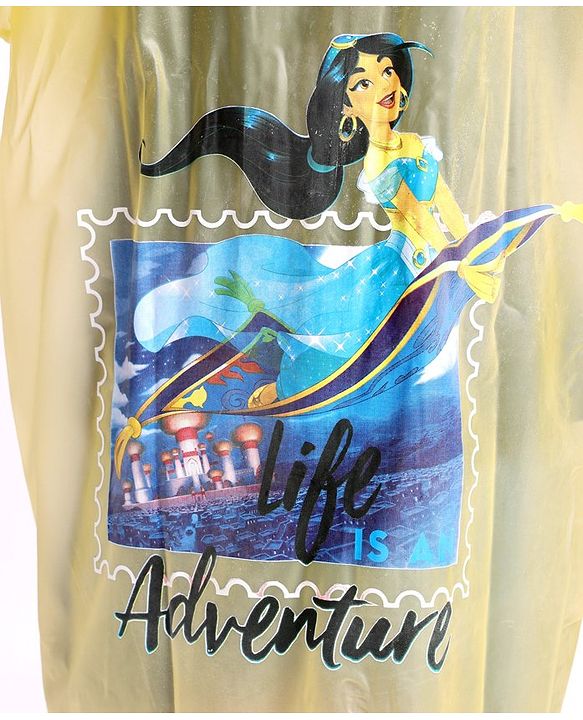 Babyhug PVC Full Sleeves Hooded Raincoat Princess Jasmine Print - Yellow