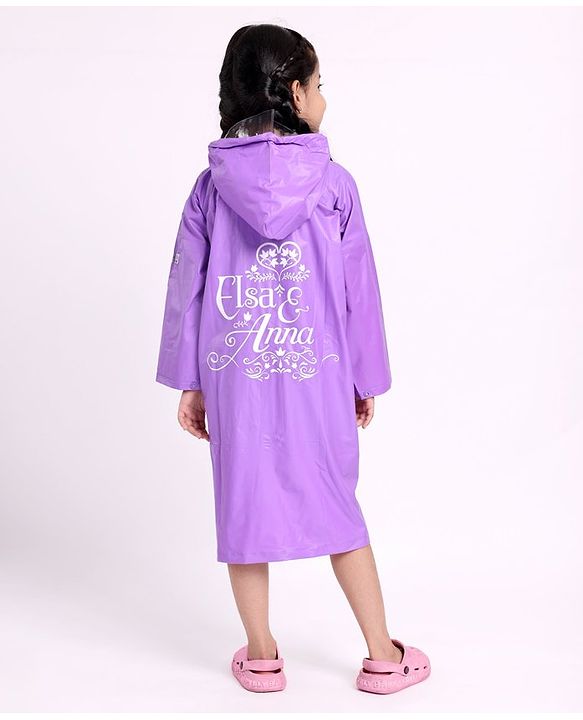 Babyhug Full Sleeves Hooded Raincoat Disney Princess Print - Purple