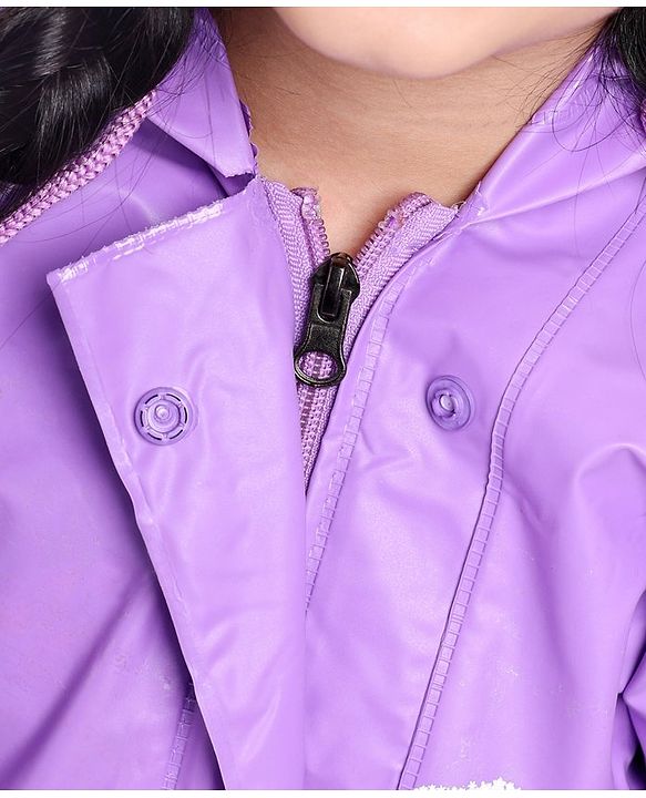 Babyhug Full Sleeves Hooded Raincoat Disney Princess Print - Purple