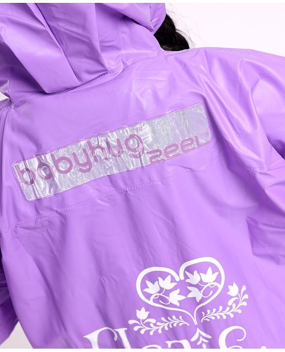 Babyhug Full Sleeves Hooded Raincoat Disney Princess Print - Purple