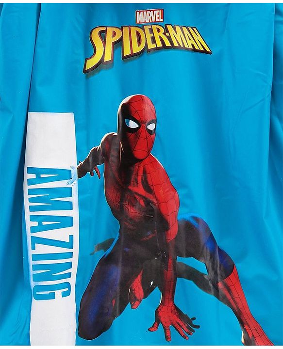 Babyhug PVC Full Sleeves Hooded Raincoat Spiderman Print - Blue