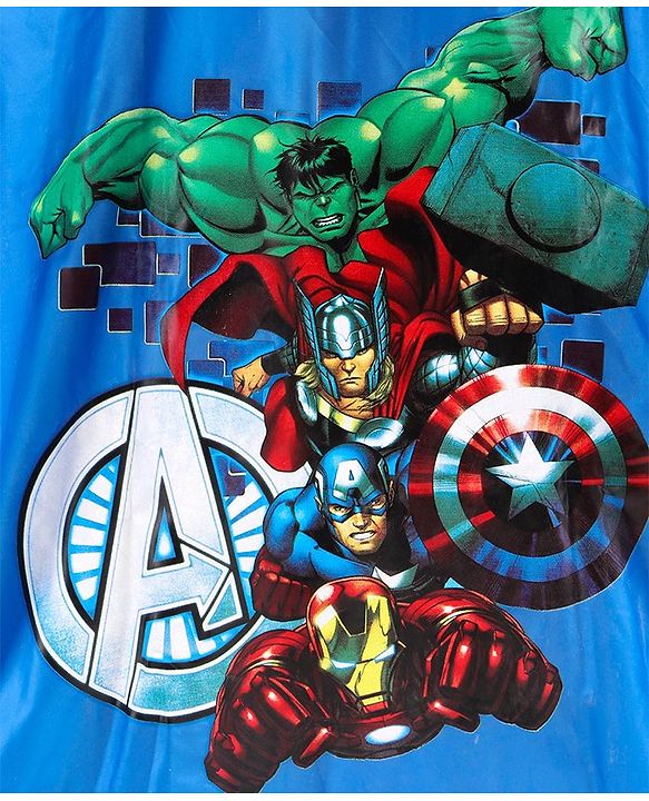Babyhug Full Sleeves Hooded Raincoat Marvel Avengers Print - Blue