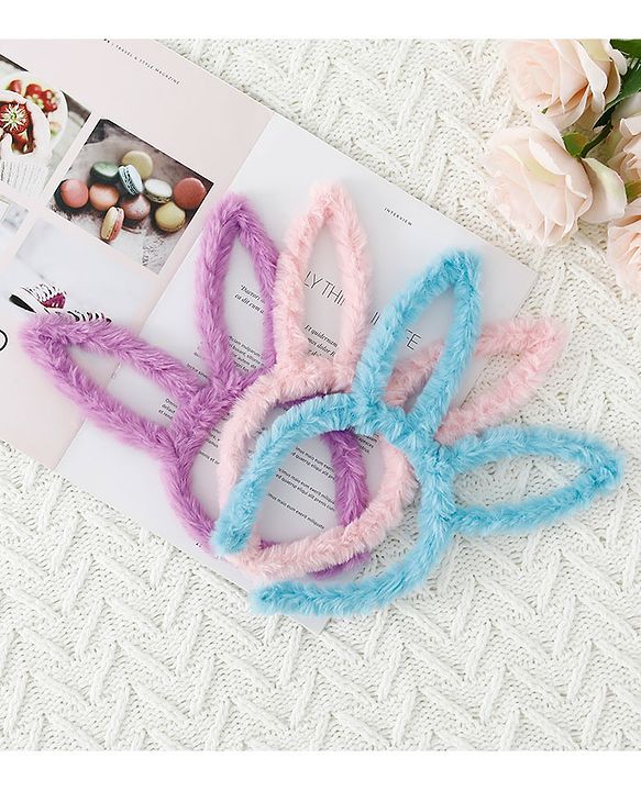 Babyhug Bunny Shaped Hair Bands Pack Of 3 - Pink Blue And Purple