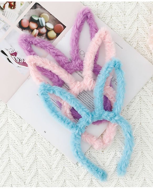 Babyhug Bunny Shaped Hair Bands Pack Of 3 - Pink Blue And Purple