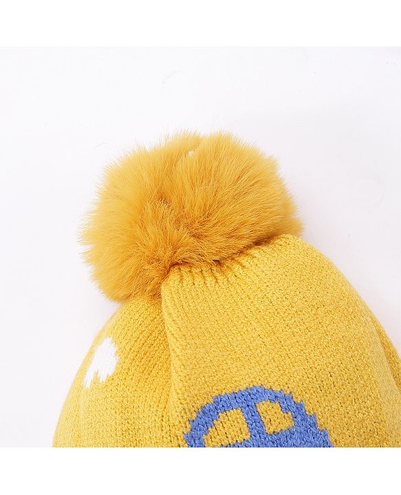 Babyhug Woollen Cap Car Print Yellow - Diameter 11 cm