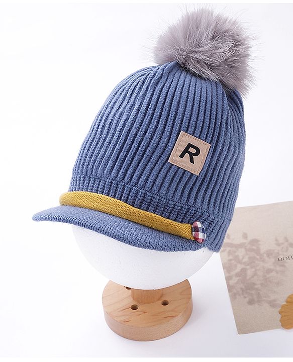 Babyhug Woollen Cap Patch Work Blue - Diameter 11 cm