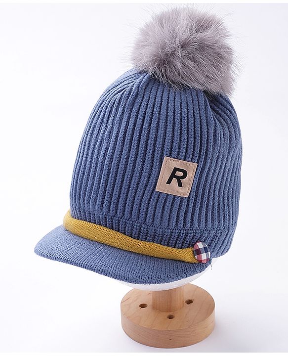 Babyhug Woollen Cap Patch Work Blue - Diameter 11 cm