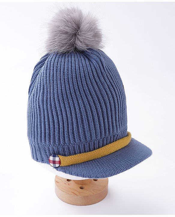 Babyhug Woollen Cap Patch Work Blue - Diameter 11 cm