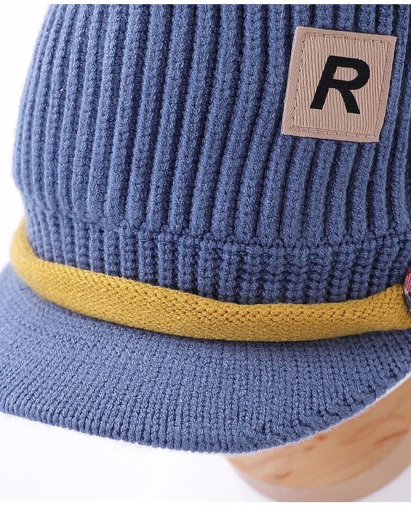 Babyhug Woollen Cap Patch Work Blue - Diameter 11 cm