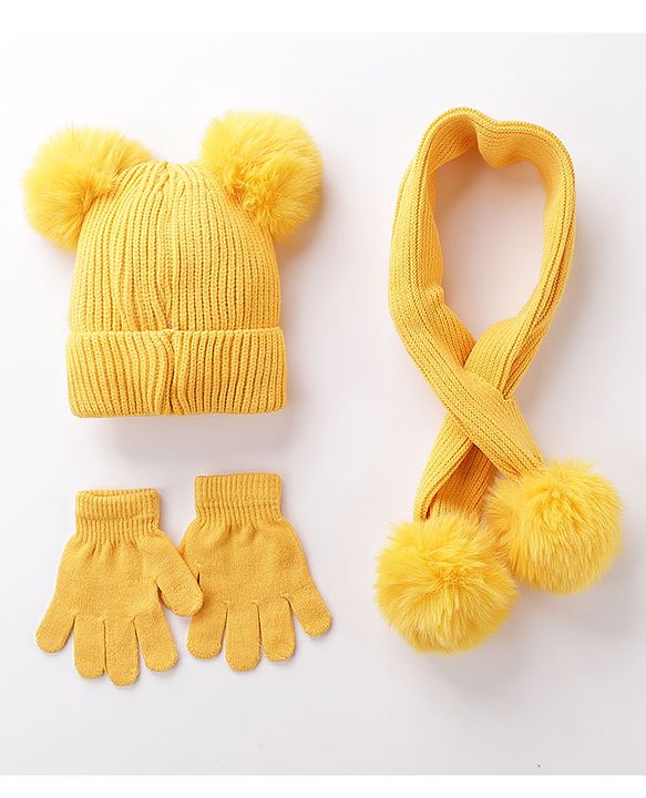 Babyhug Woollen Cap Gloves With Muffler - Yellow