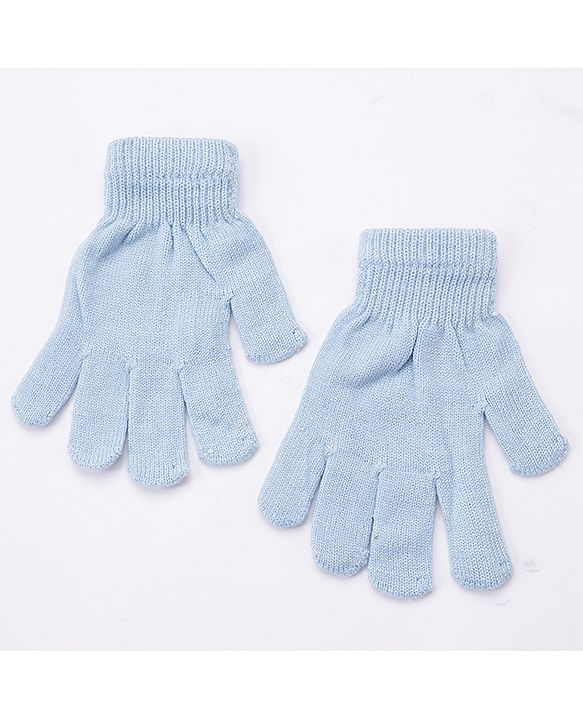 Babyhug Woollen Cap Gloves With Muffler Star Print Blue - Cap Diameter 10 cm