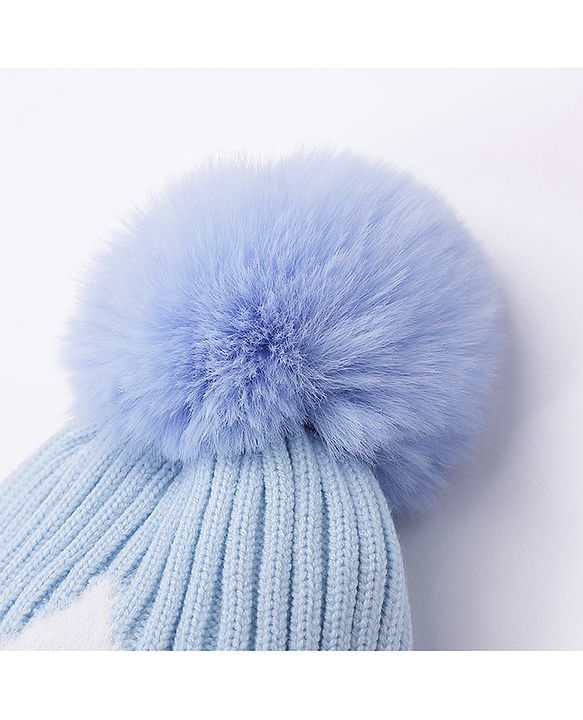 Babyhug Woollen Cap Gloves With Muffler Star Print Blue - Cap Diameter 10 cm