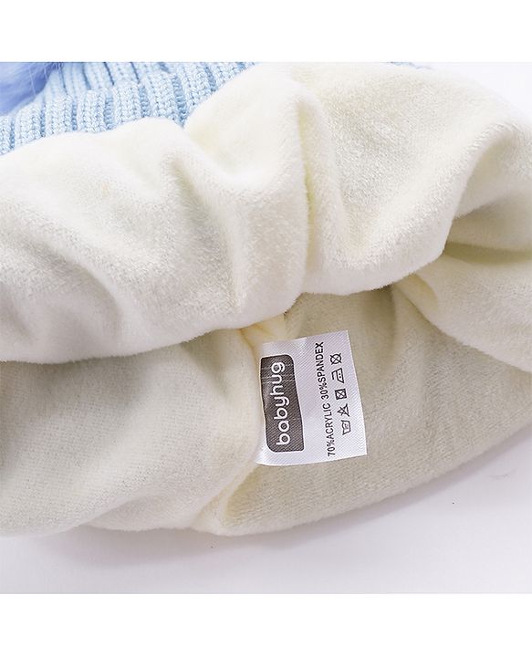 Babyhug Woollen Cap Gloves With Muffler Star Print Blue - Cap Diameter 10 cm