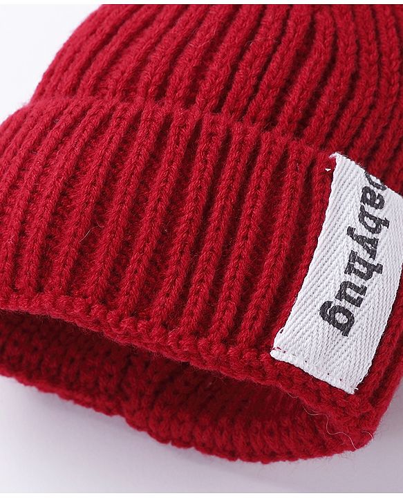 Babyhug Woollen Cap Gloves With Muffler Solid Red - Cap Diameter 10.5 cm