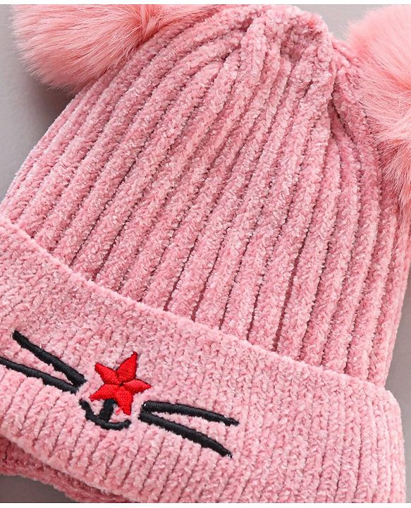 Babyhug Cotton Woollen Cap Muffler and Gloves Set Pink - Circumference 21 cm