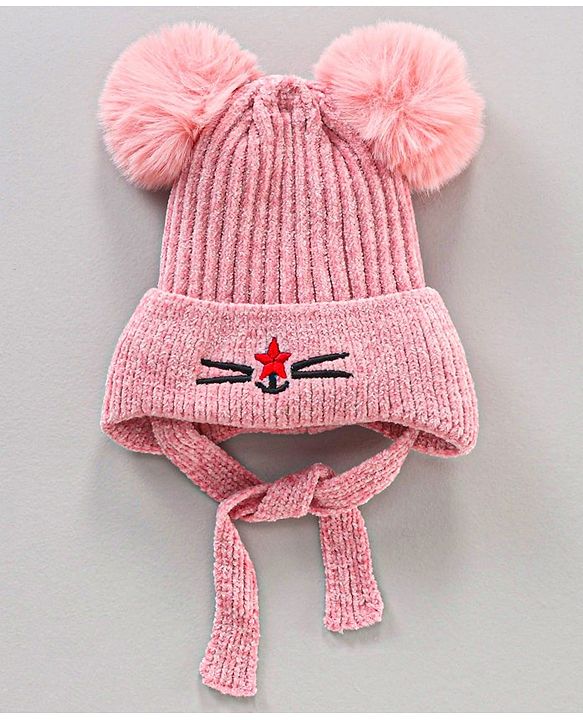 Babyhug Cotton Woollen Cap Muffler and Gloves Set Pink - Circumference 44 cm