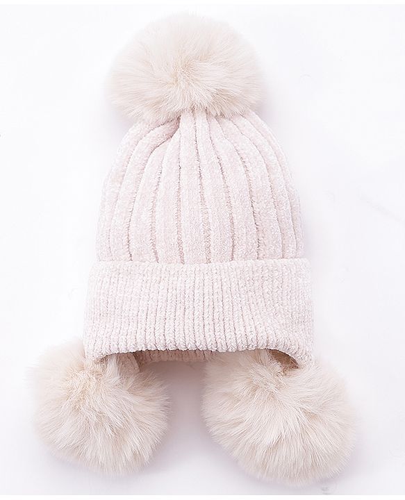 Babyhug Woollen Cap Muffler & Hand Gloves Off White - Diameter 12 cm