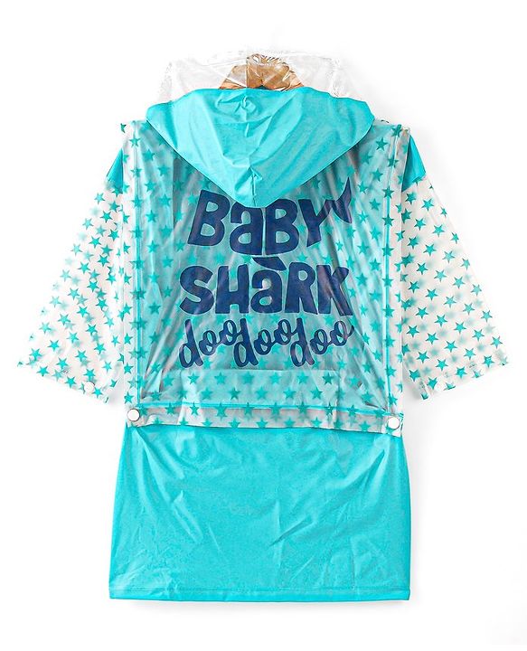 Babyhug Full Sleeves Hooded Raincoat Shark Print - Blue