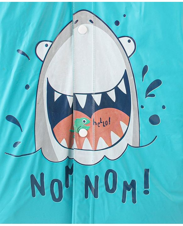 Babyhug Full Sleeves Hooded Raincoat Shark Print - Blue